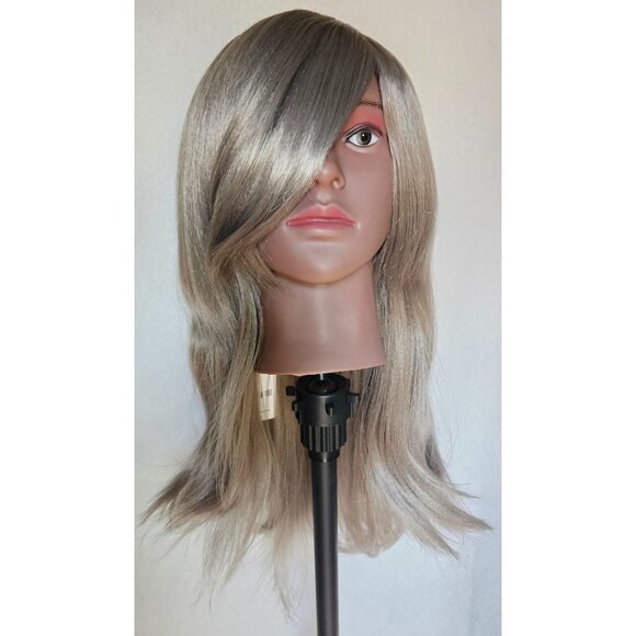 20'' Long Straight Grey Synthetic Wig Bang Layers Cosplay Costume Anime Gray NEW - Picture 2 of 8